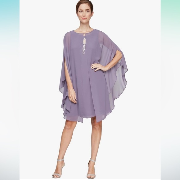 S.L. Fashions Women's Two Piece Knee Length Capelet Jacket Dress Keyhole Necklin - Picture 1 of 12